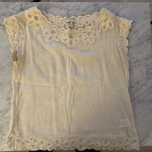 Joie Cream Top Crochet Trim Short Sleeves